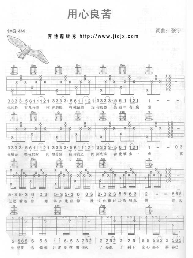 用心良苦（张宇）吉他谱 第1页