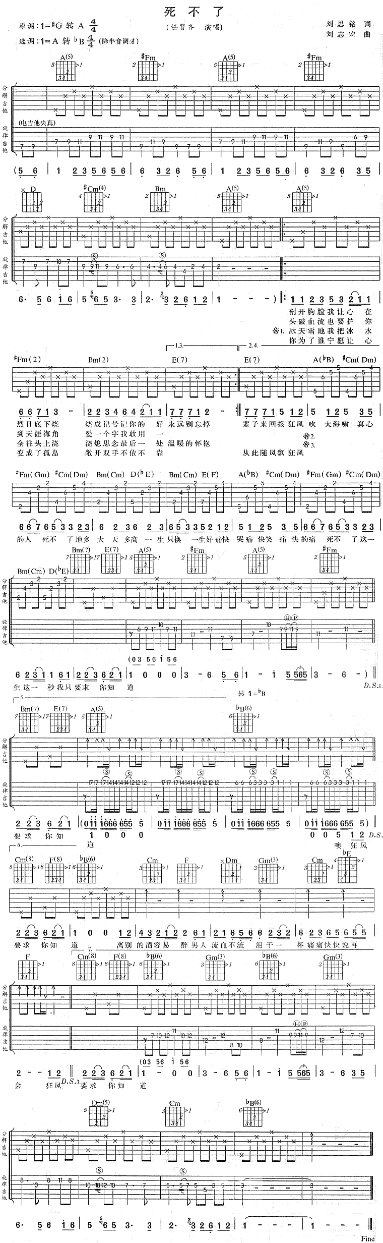 <死不了>原版双吉他吉他谱 第1页