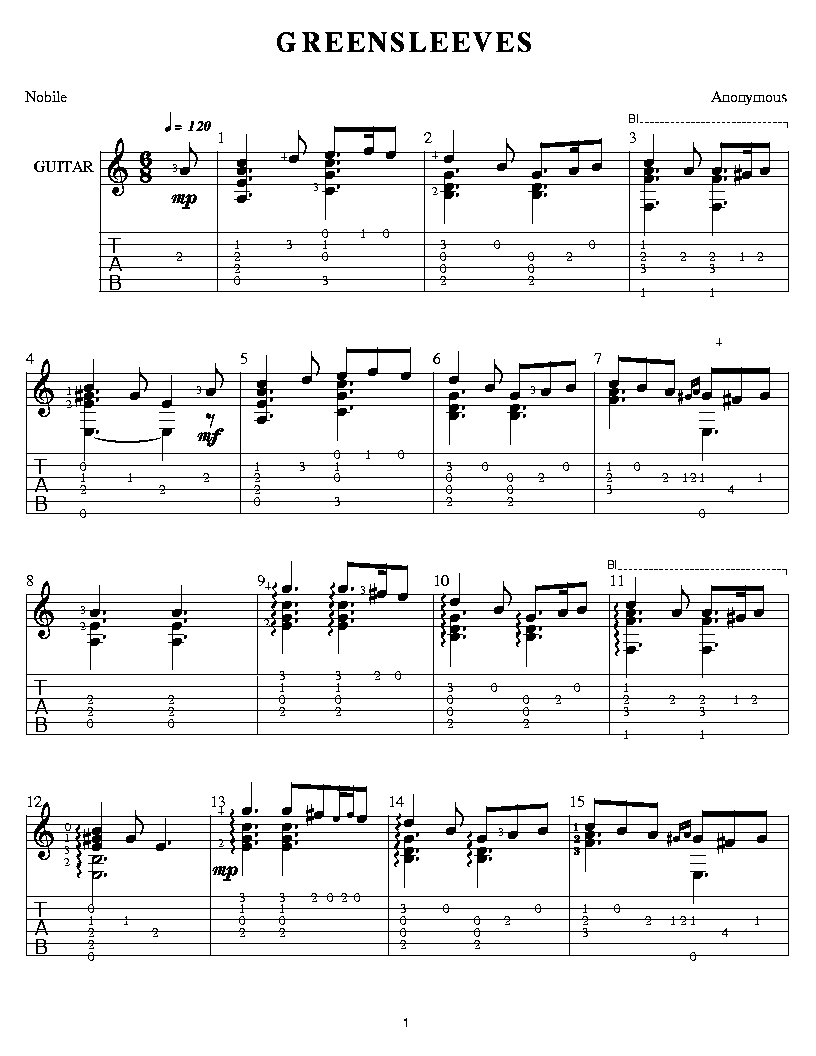 绿袖子（原谱）吉他谱 第1页