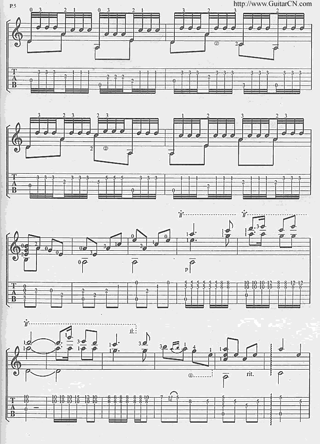 彝族舞曲(完整版）吉他谱 第5页