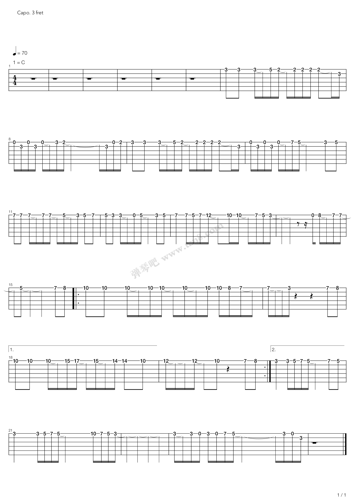 天平[傻哥歌-完整班-包括前奏]吉他谱 第2页