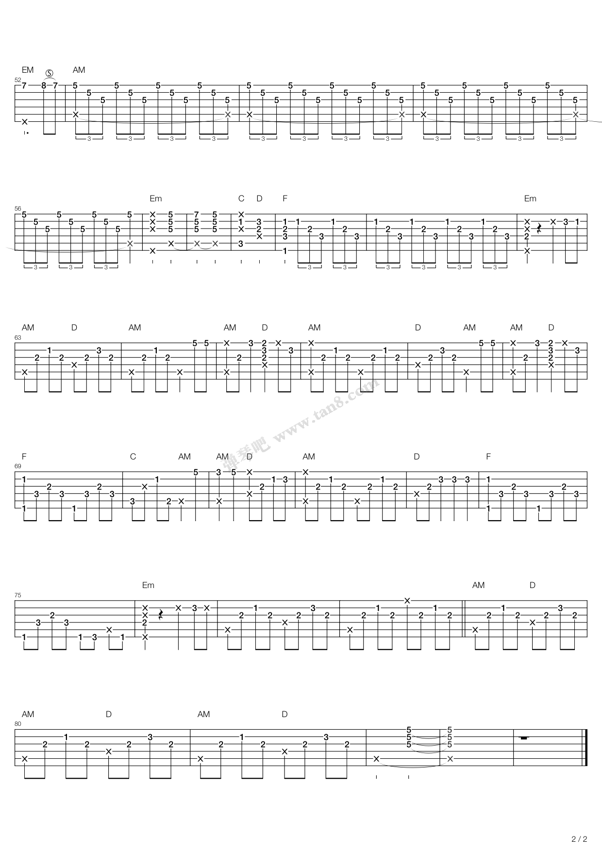 橄榄树（独奏版） 齐豫吉他谱 第2页