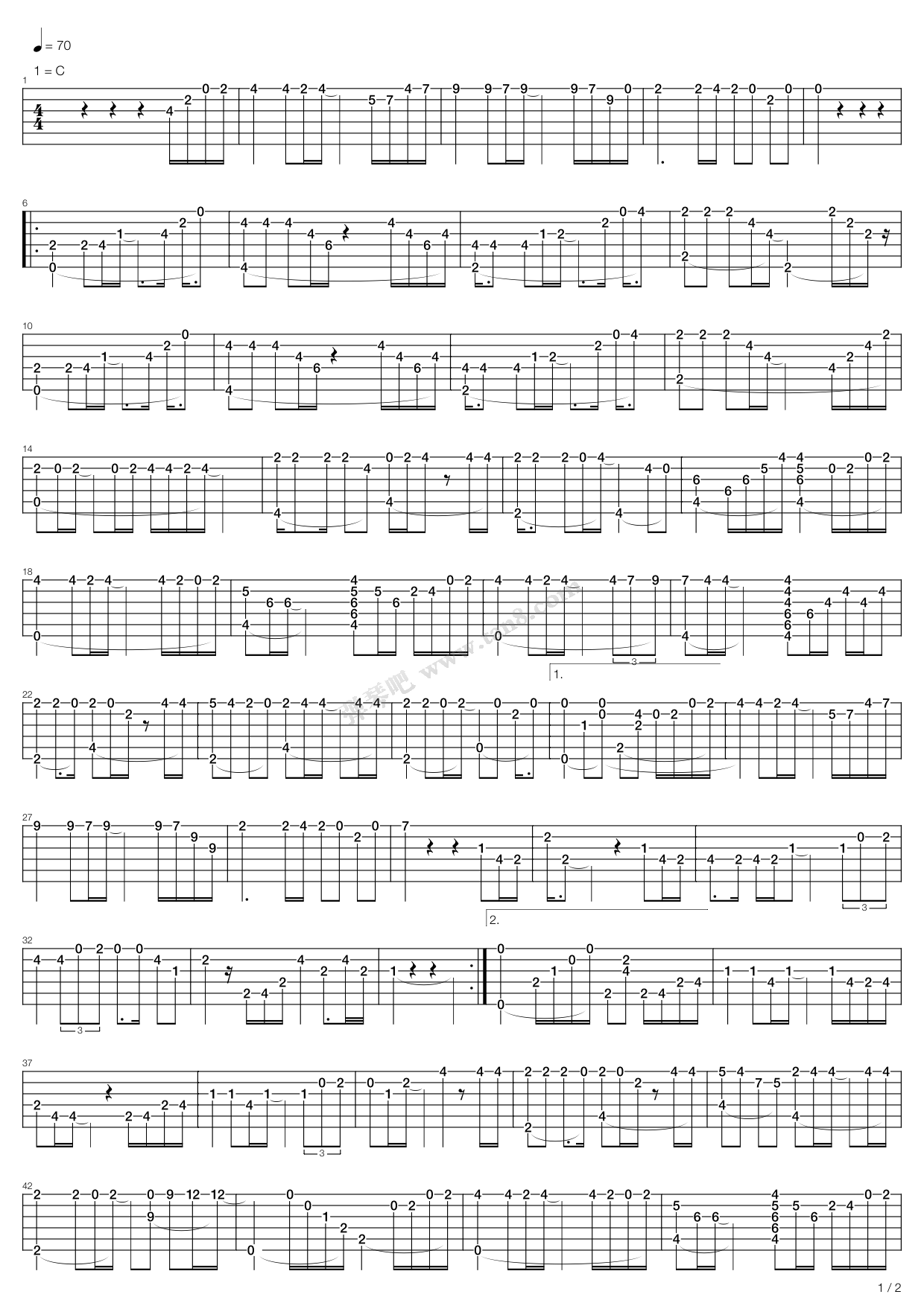 夕阳之歌（千千阙歌）吉他谱 第1页