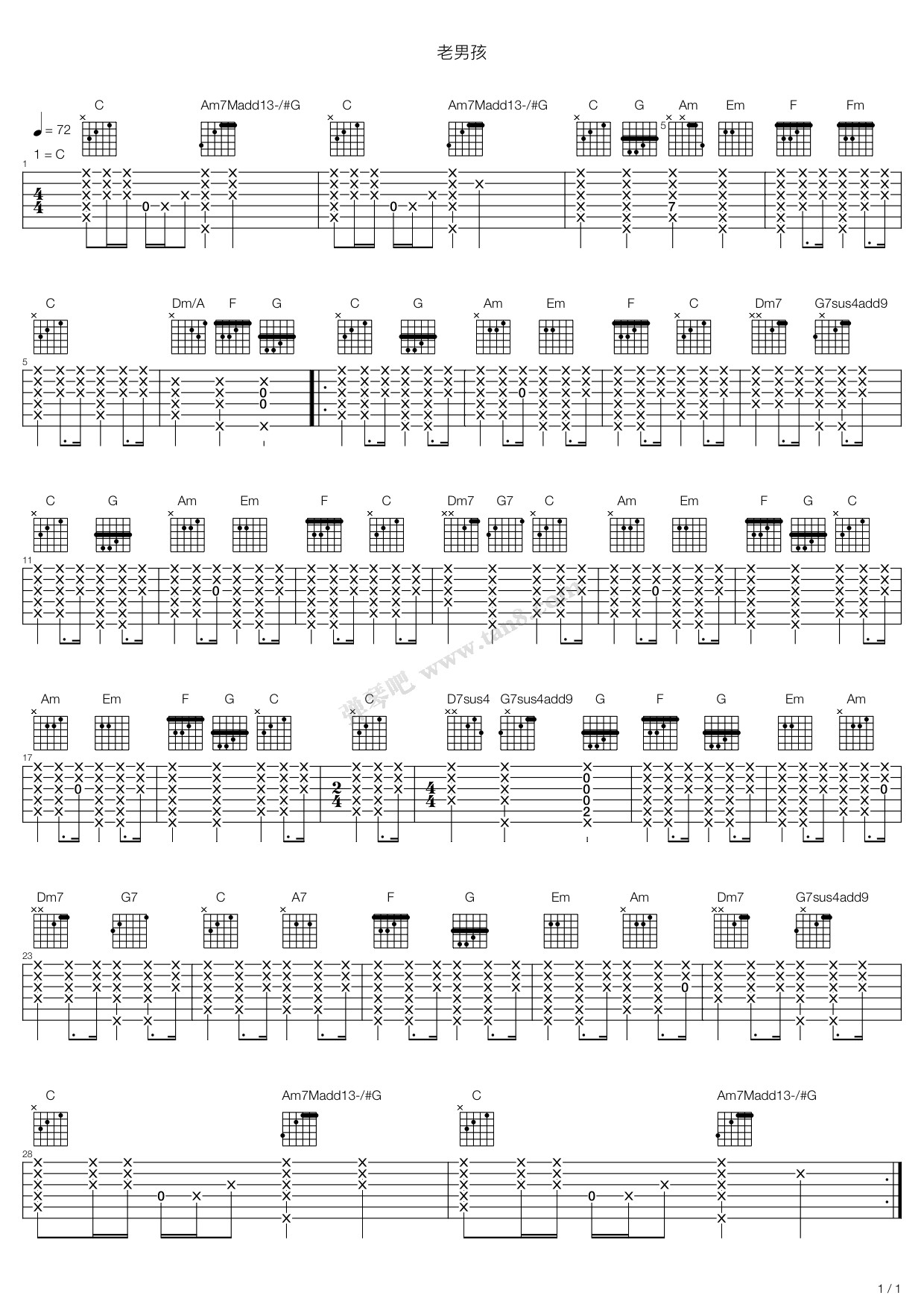 筷子兄弟 老男孩(弹唱版)吉他谱 第1页