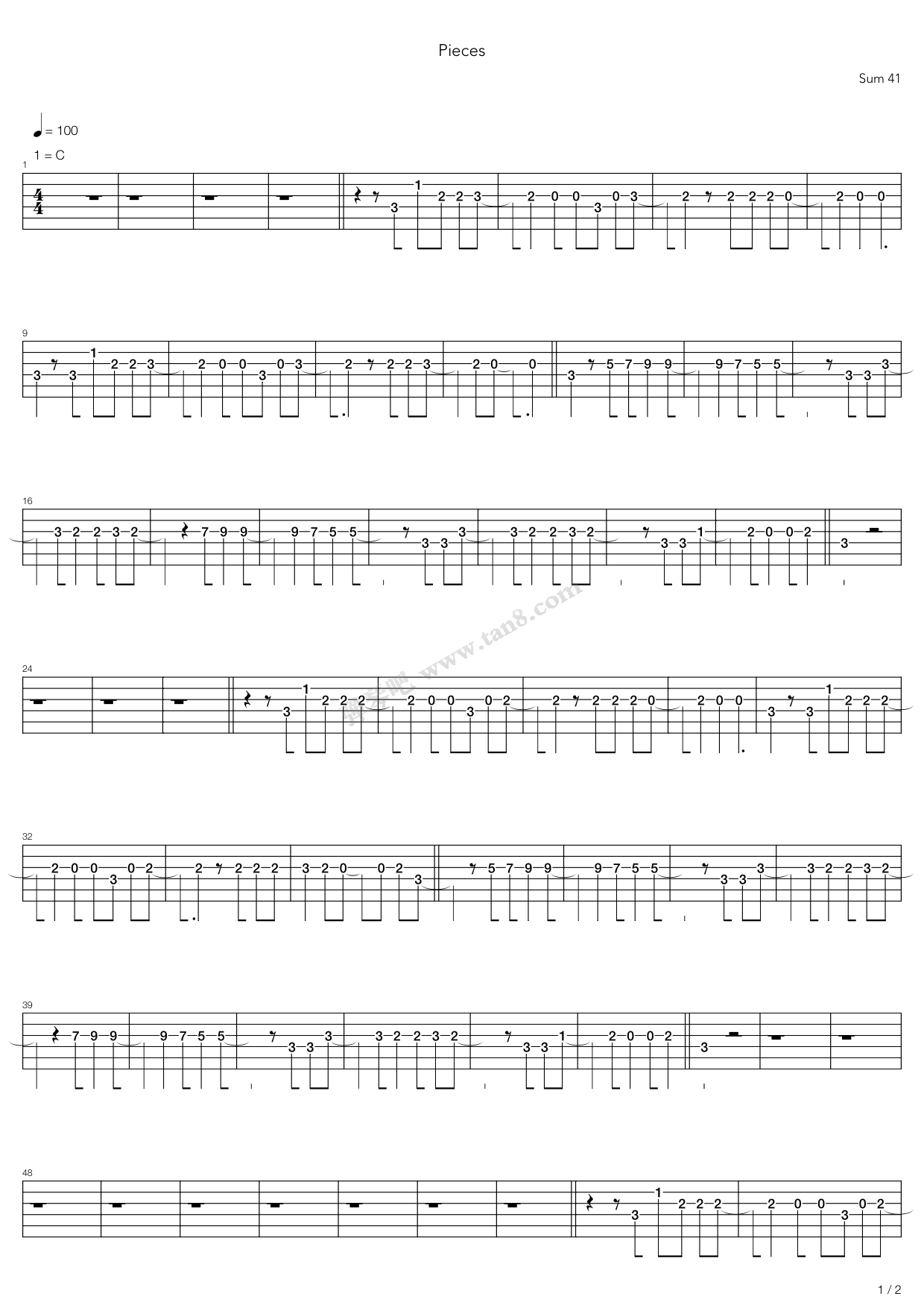 Pieces吉他谱 第1页