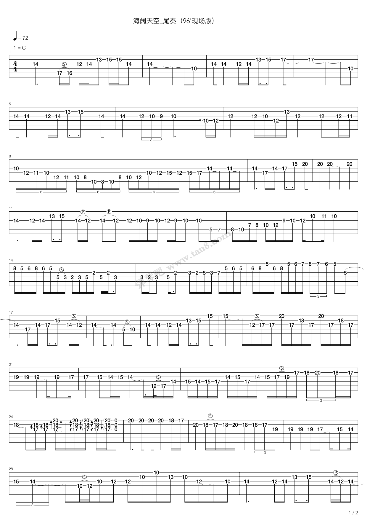 海阔天空(1996Live)吉他谱 第1页