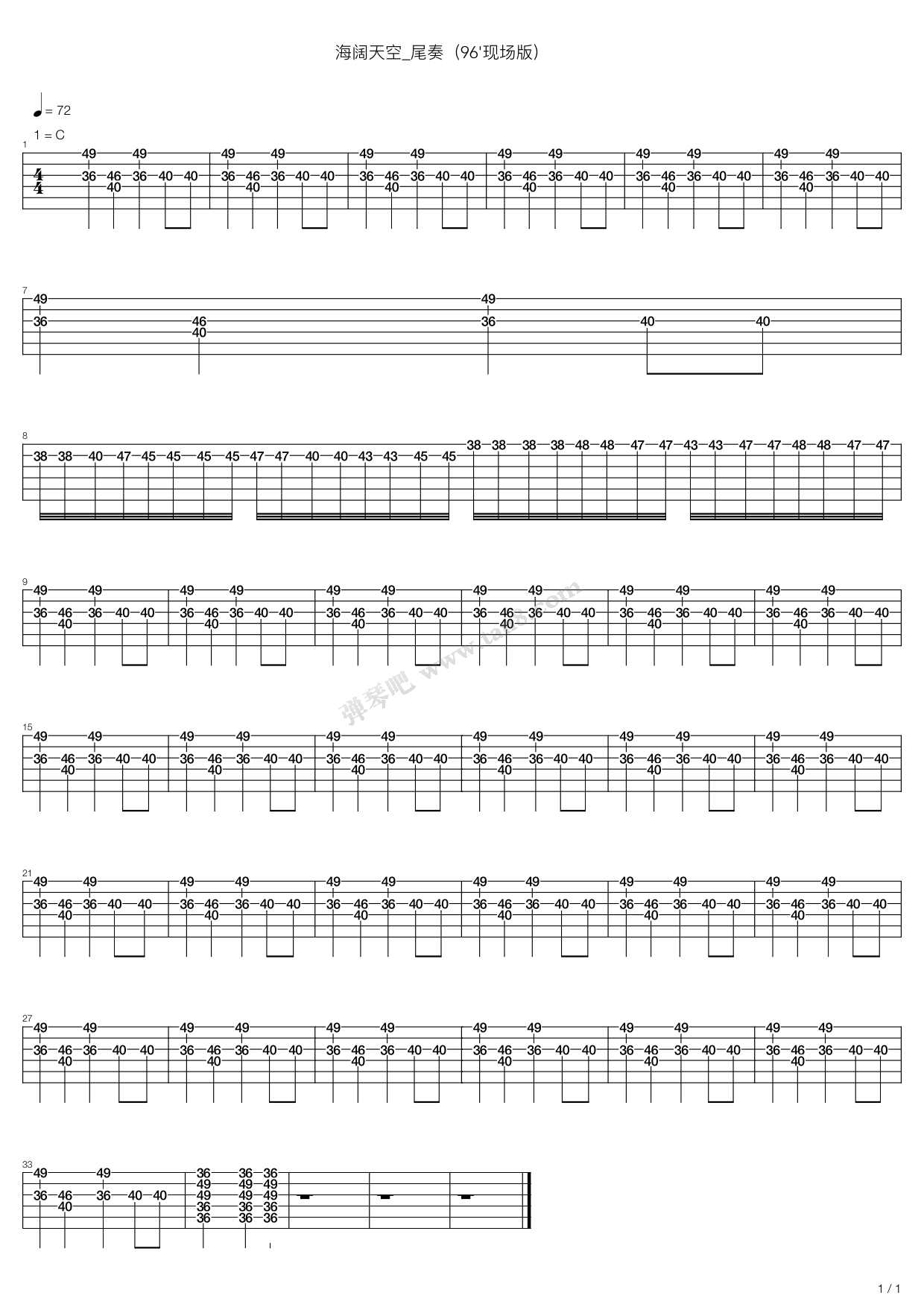 海阔天空(1996Live)吉他谱 第4页