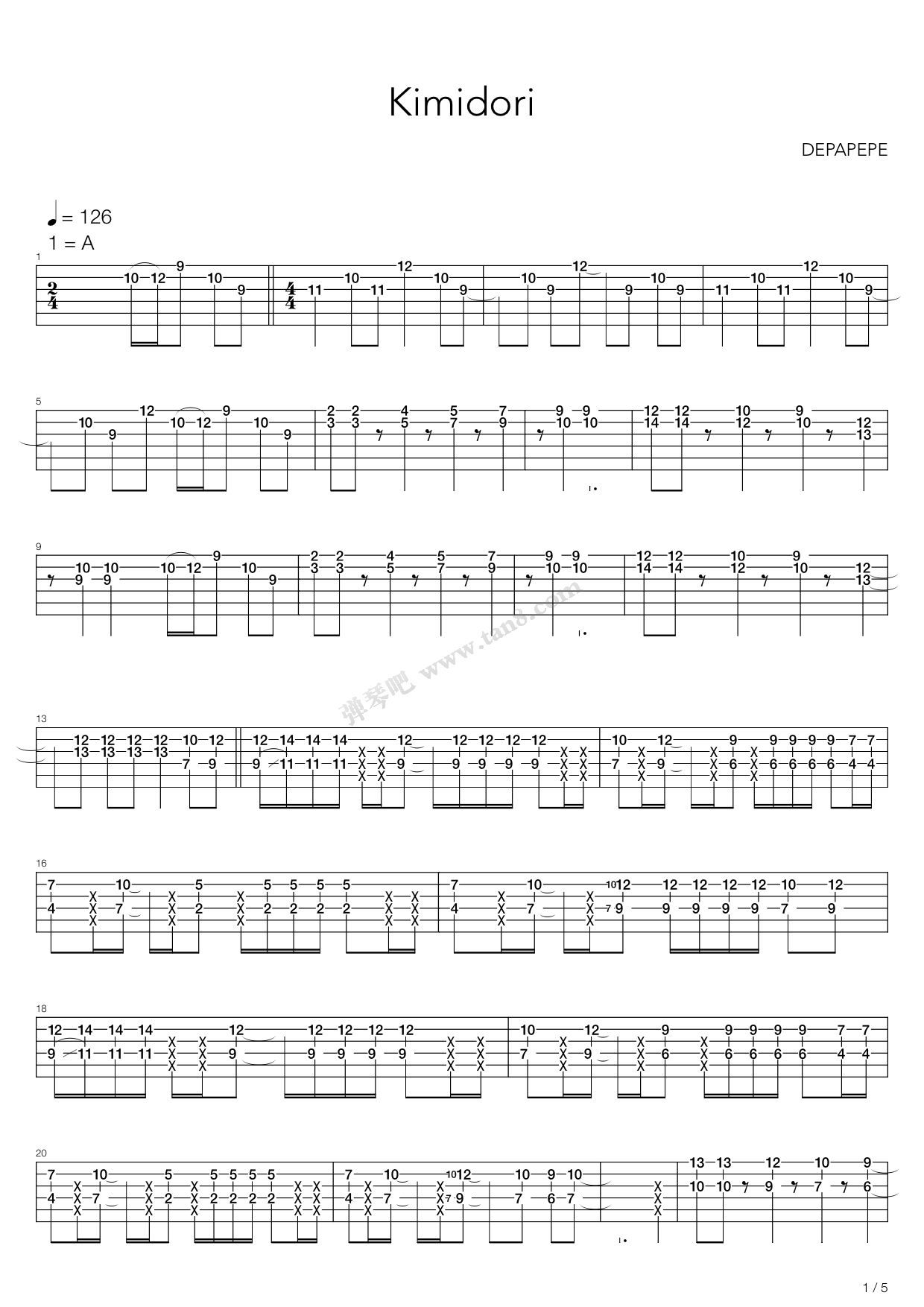 Kimidori（指弹版，Depapepe）吉他谱 第1页