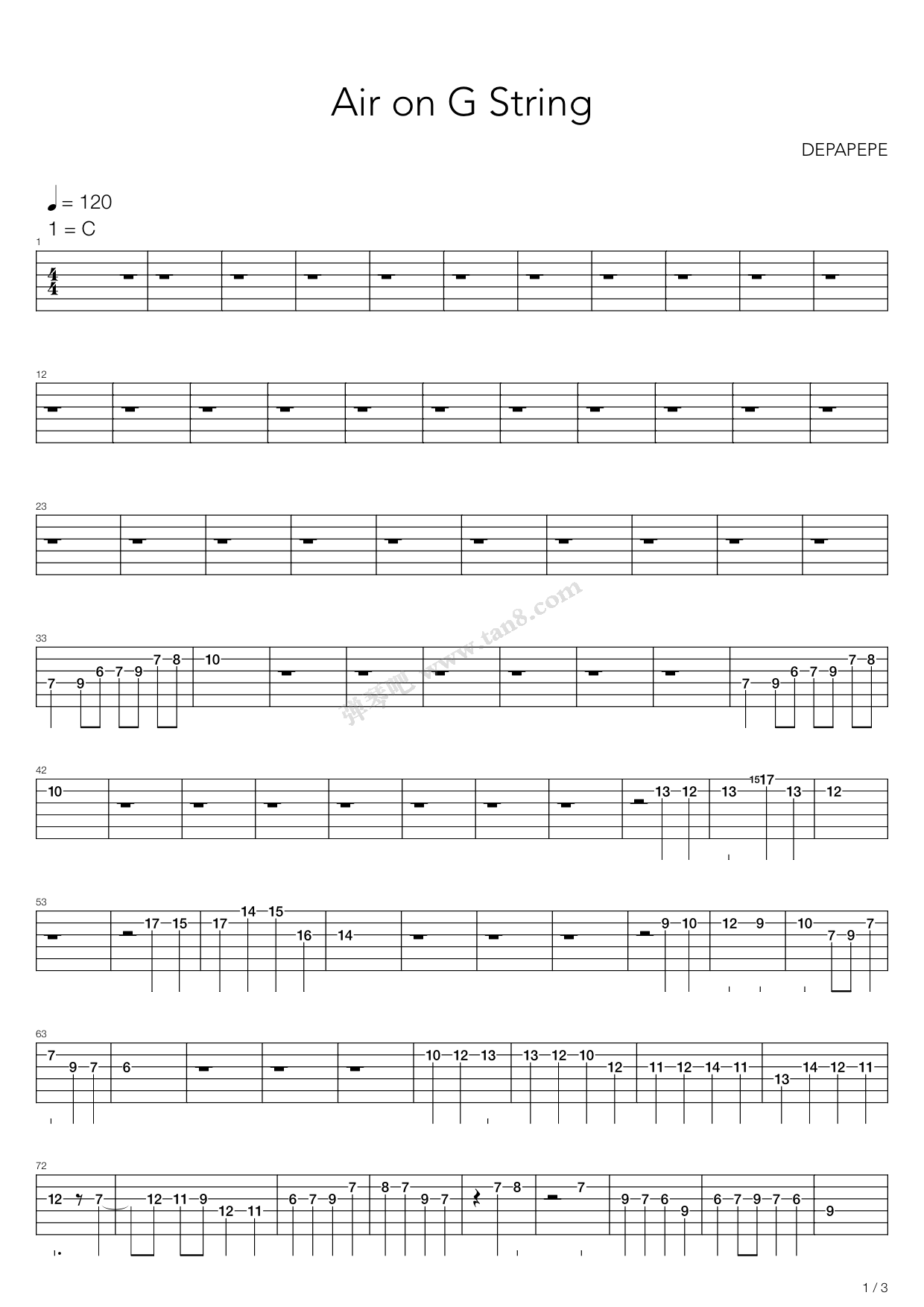 G弦上的咏叹调（指弹版，Depapepe）吉他谱 第11页