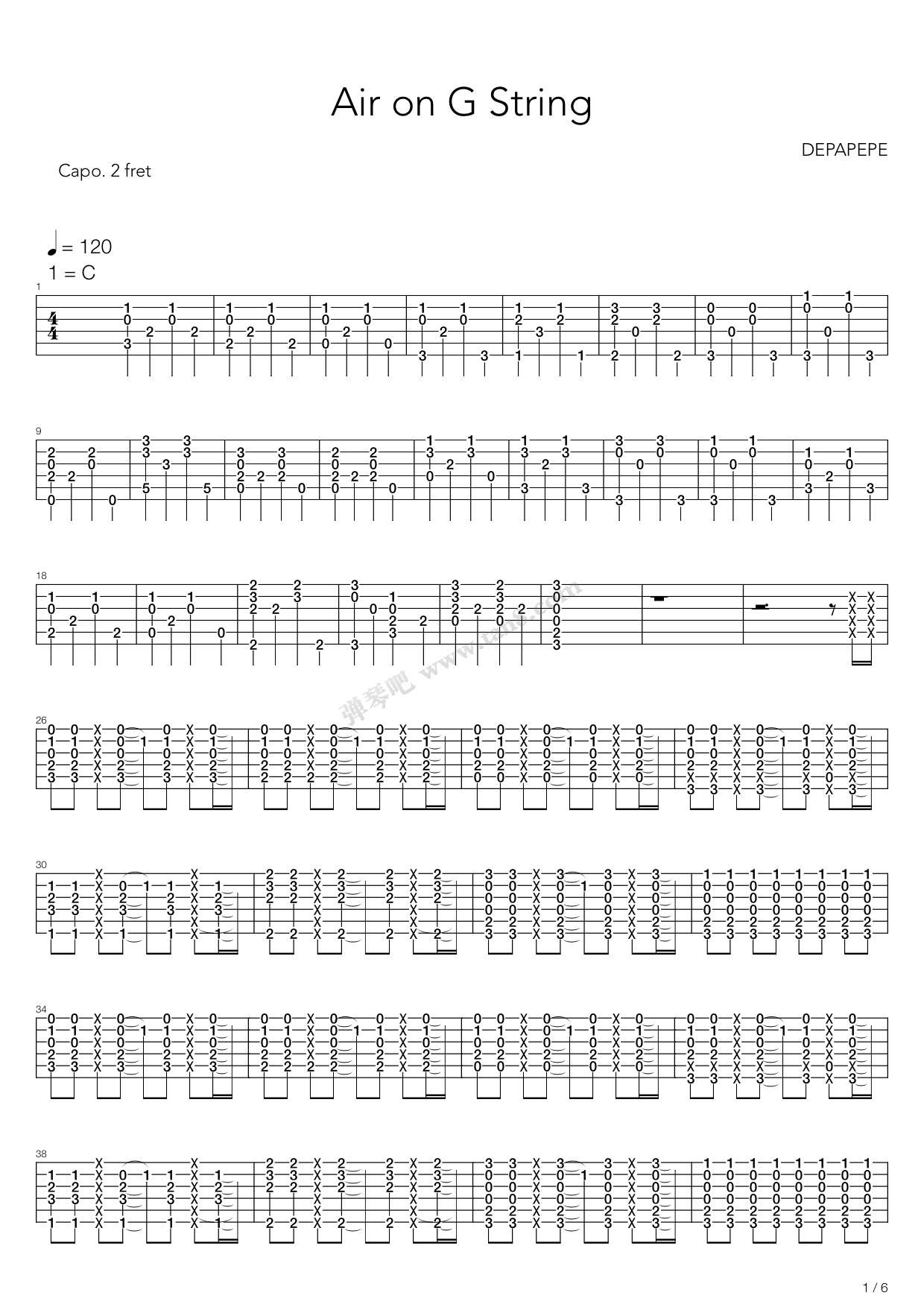 G弦上的咏叹调（指弹版，Depapepe）吉他谱 第5页