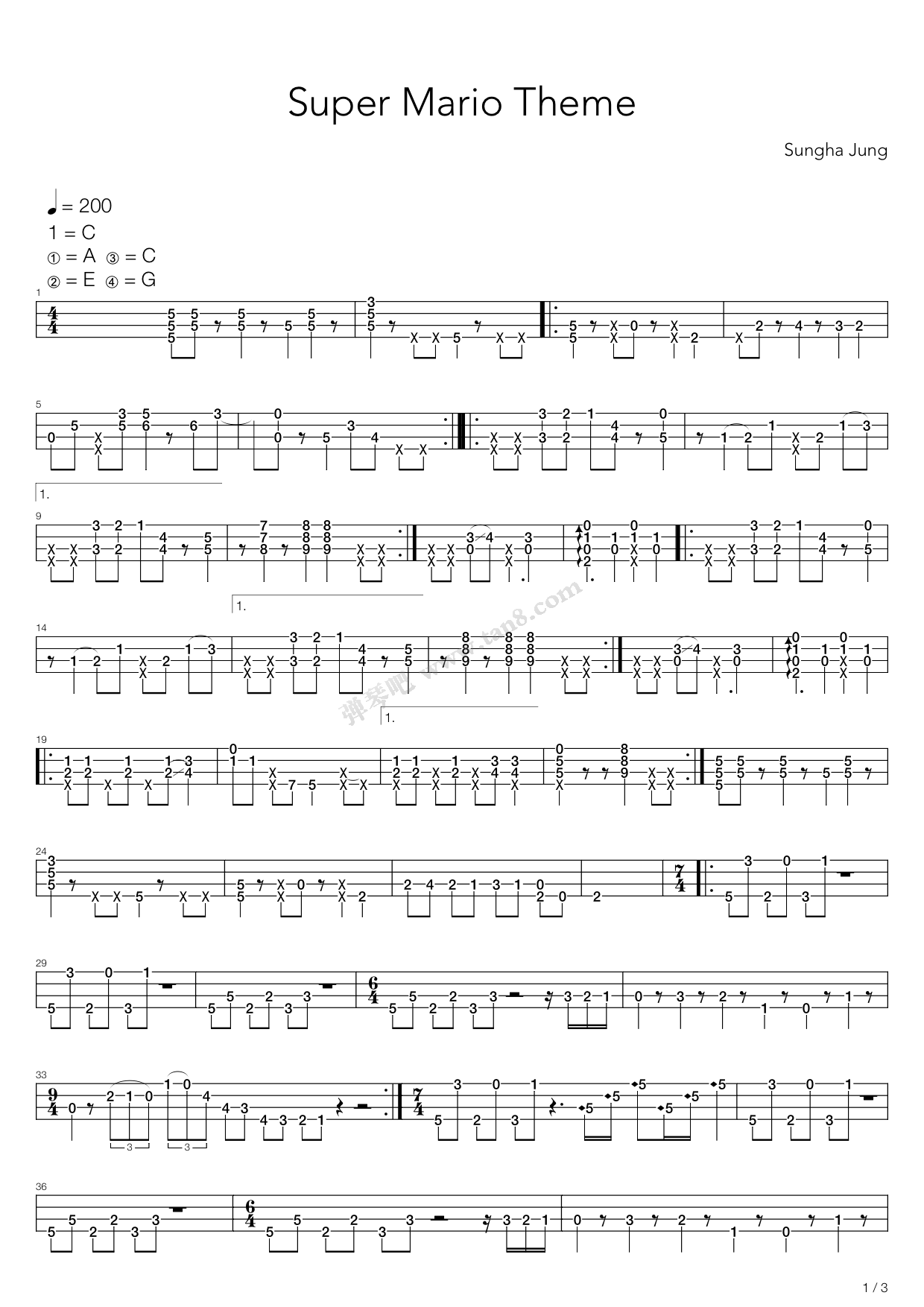 Super Mario Theme（指弹版，郑成河）吉他谱 第1页