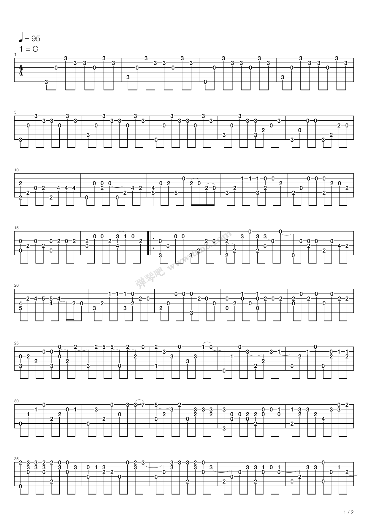 星晴（指弹版，卢家宏）吉他谱 第1页