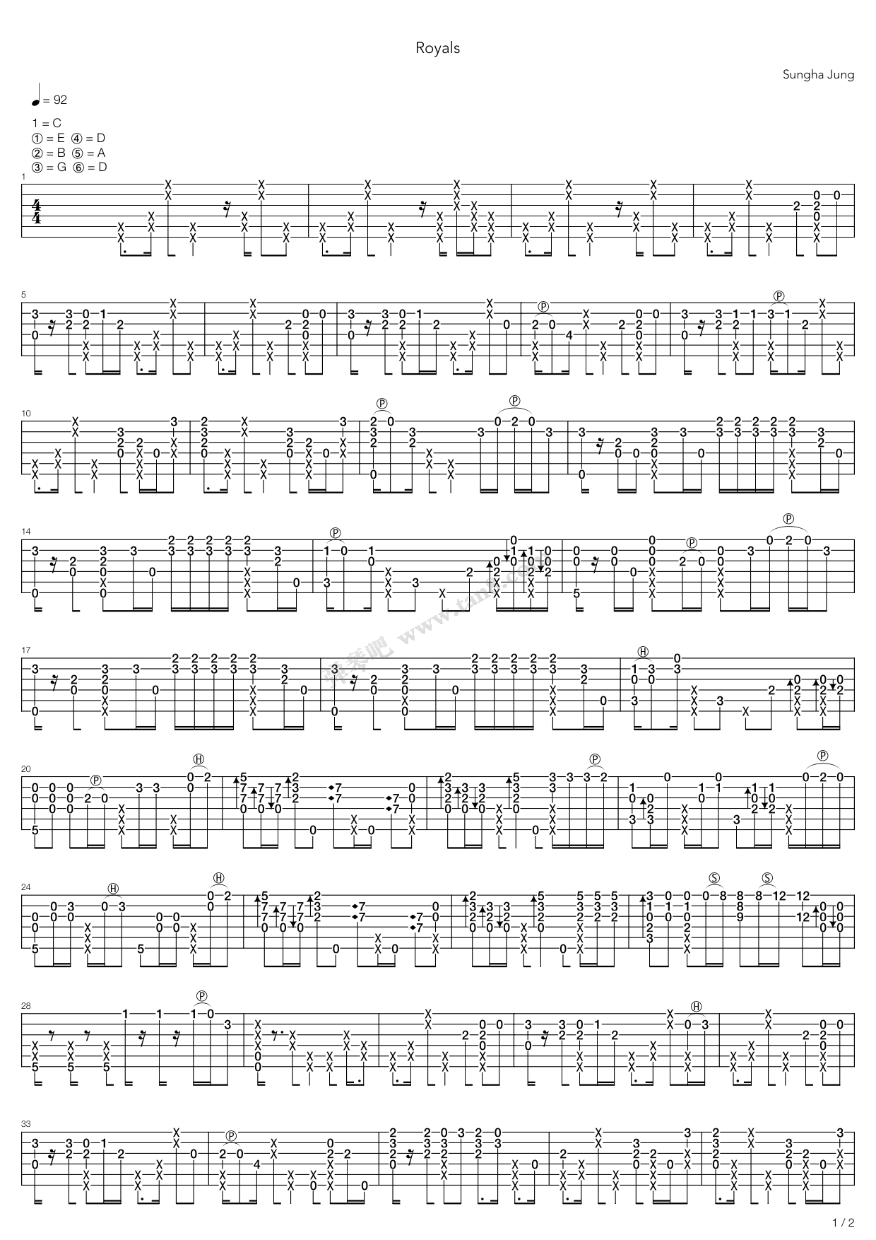 Royals（指弹版，郑成河）吉他谱 第1页